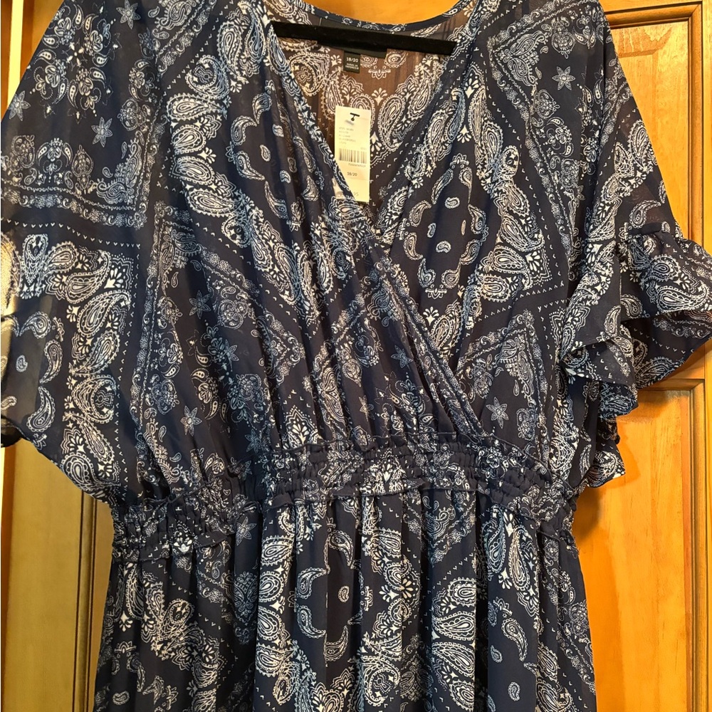 Blue Paisley Faux Wrap Dress